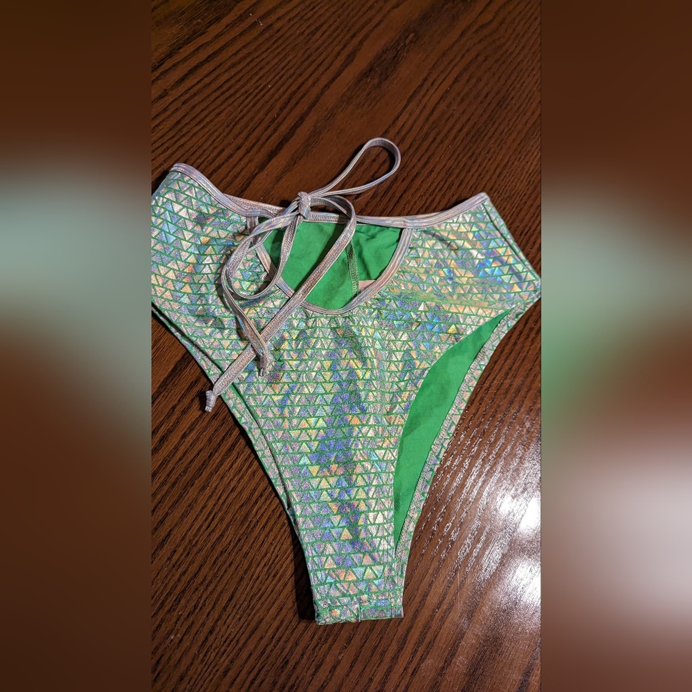 J. valentine ravewear bikini bottoms - silver and green.
